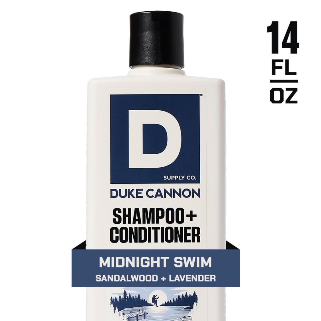 Duke Cannon Supply Co. 2-in-1 Hair Wash - Masculine Scent - Gentle Cleansing Hair Wash For Men - Stimulating Hair Shampoo & Conditioner - Strengthens Hair - Midnight Swim Shampoo/Conditoner (14 oz)