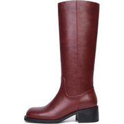 Suiara - Knee High Boots Women Square Toe, Burgundy, 8.5