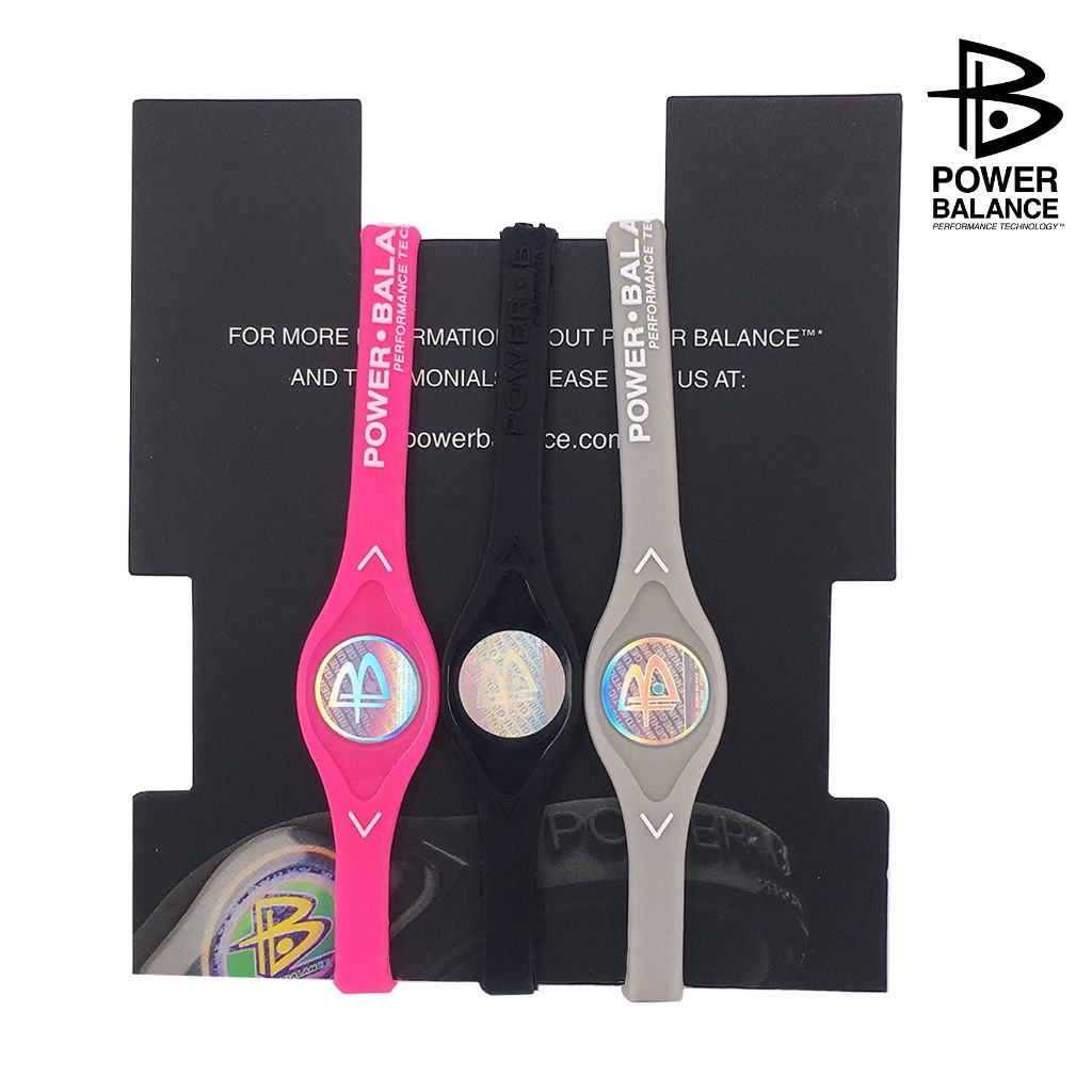 Power Balance Performance Wristband Set - 3 Silicone Sports Bracelets (Pink M, Grey M, Black L)
