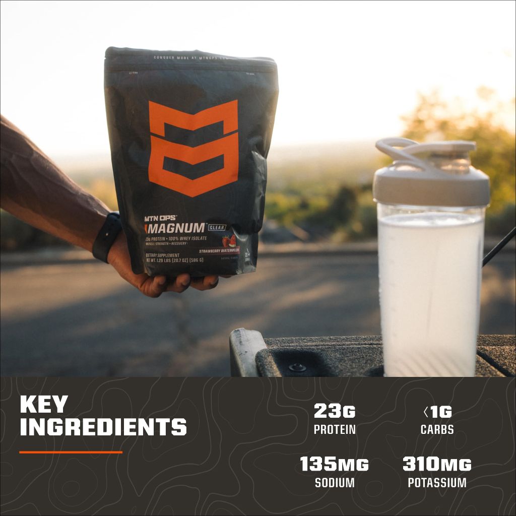 MTN OPS Magnum Clear Protein Powder – 23g 100%  Refreshing Blue Raspberry Coconut, 20 Servings