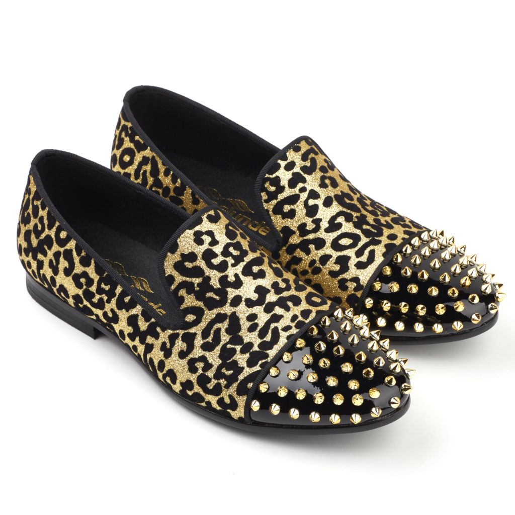 Harpelunde Men Leopard Print Dress Shoes Glitter Sequin Loafers Spikes Cap Toe (9 Medium)