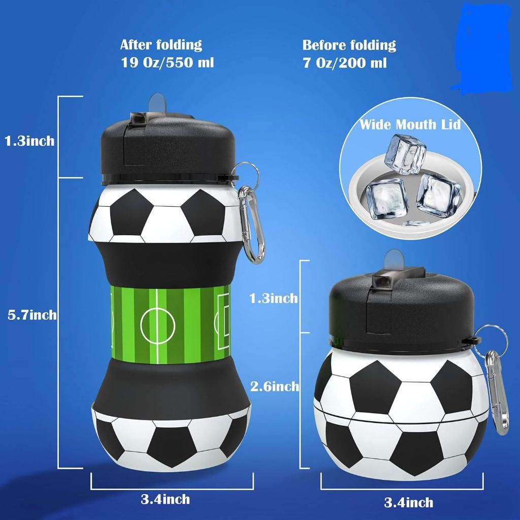 Kids Sports Water Bottle Collapsible Ball Shaped Drinking Cup Leak Proof (Black, White, Green)