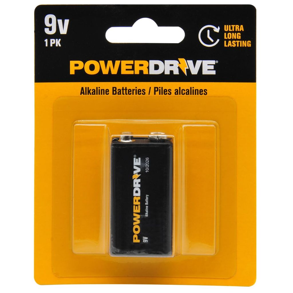 PwerDrive 9 Volt Alkaline Battery 1-Pack PD9V1PK 9V Alkaline Performance All-Purpose Battery 5-Year Shelf Life