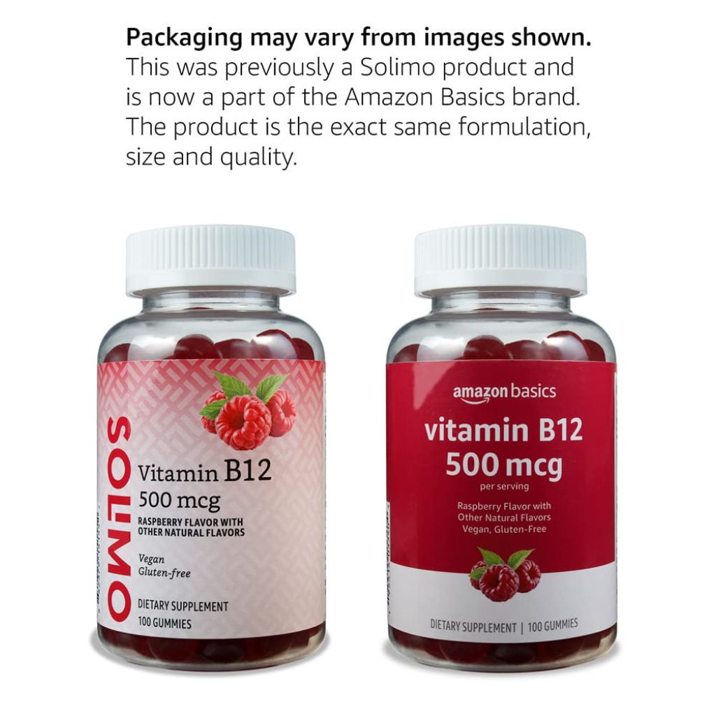 Amazon Basics Vitamin B12 500 mcg Gummies for Energy Production, Raspberry Flavor, 100 Count