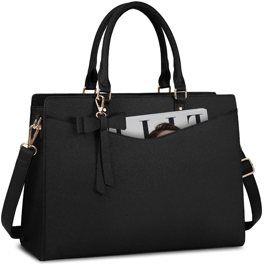 RAINSMORE Laptop Bag for 15.6 Inch PU Tote Bag, Black