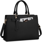 RAINSMORE Laptop Bag for 15.6 Inch PU Tote Bag, Black