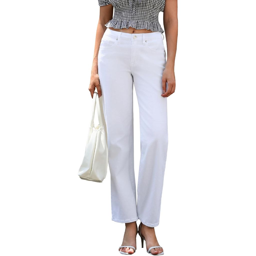 OFLUCK Women's Wide Leg Jeans Mid High Waisted Boyfriend Jeans Straight Leg Loose Fit Denim Pants