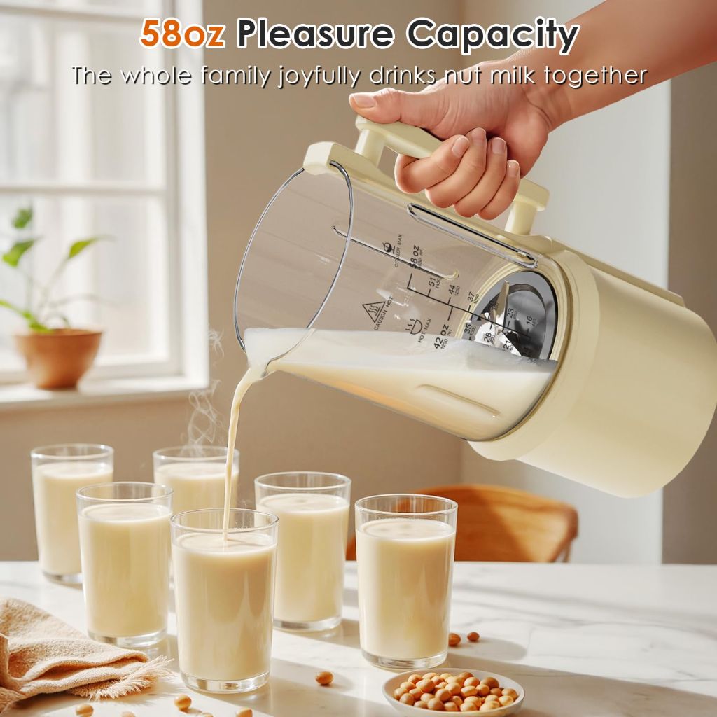58oz Nut Milk Maker Machine, 10 in 1 Automatic Nut Milk Maker with 20 Blades, LED Display