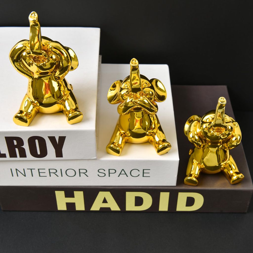 Small Set of 3 Elephant Statues (Golden)