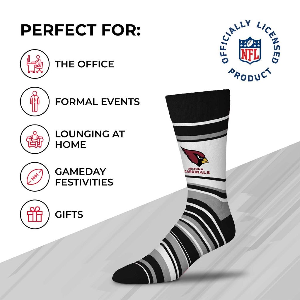 For Bare Feet NFL Adult Striped Dress Socks - (Arizona Cardinals - Black, One Size)