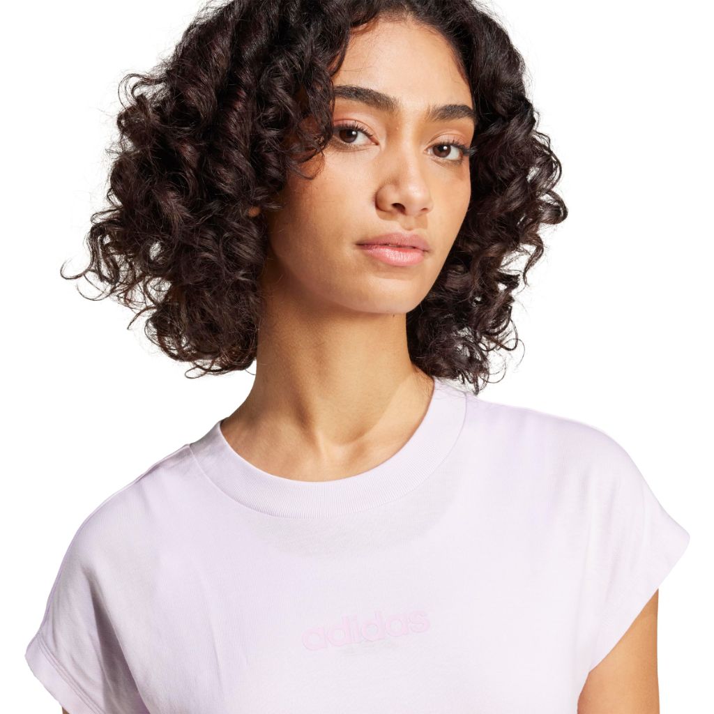 adidas Women's Essentials Linear Cotton T-Shirt - Ice Lavender/Bliss Lilac, Medium