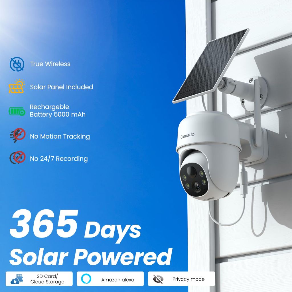 Cinnado 2K Cameras for Home Security-2.4G WiFi Outdoor Camera Wireless Solar/Battery Powered, 360° Viewing, Human Detection, Color Night Vision, Cloud/SD Storage B6 (B6-White-4pack-2.4G)