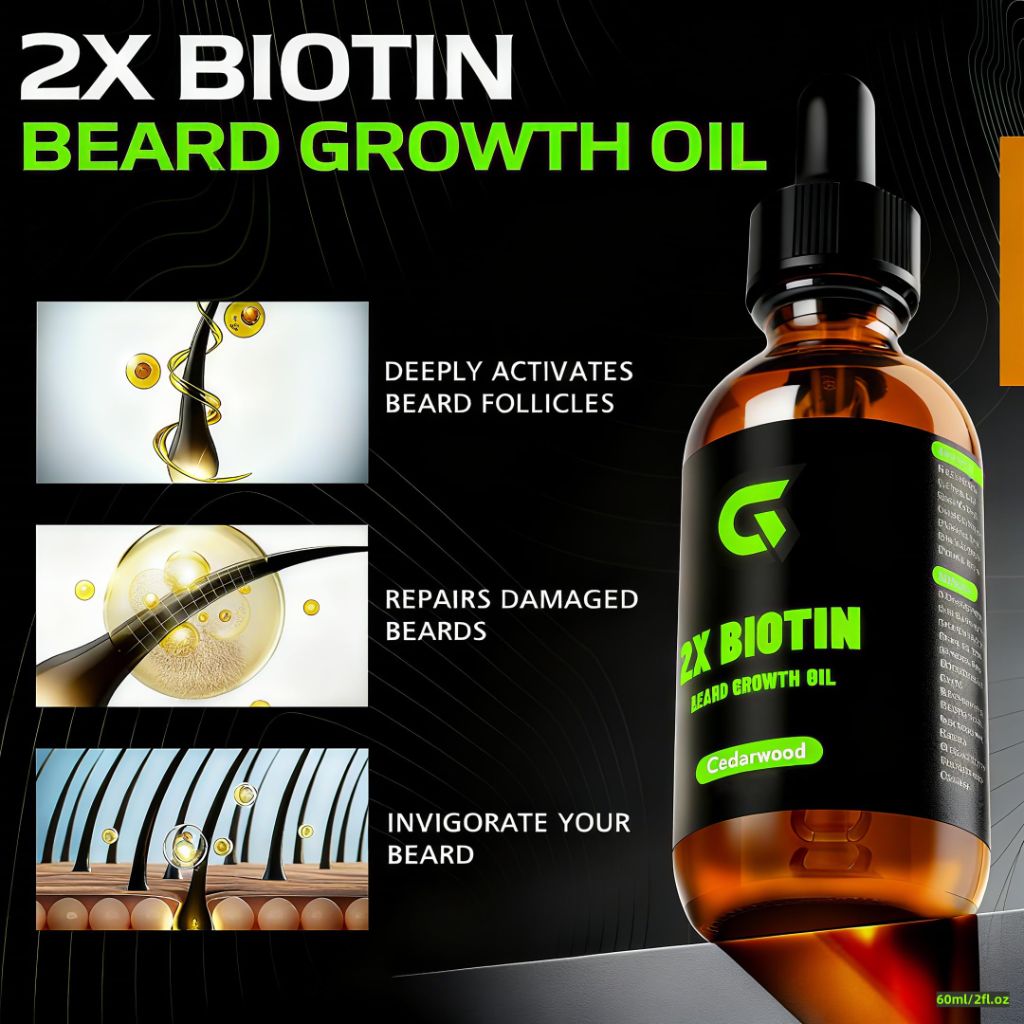 2X Biotin Beard Growth Oil for Men -2 fl.Oz(Cedar)