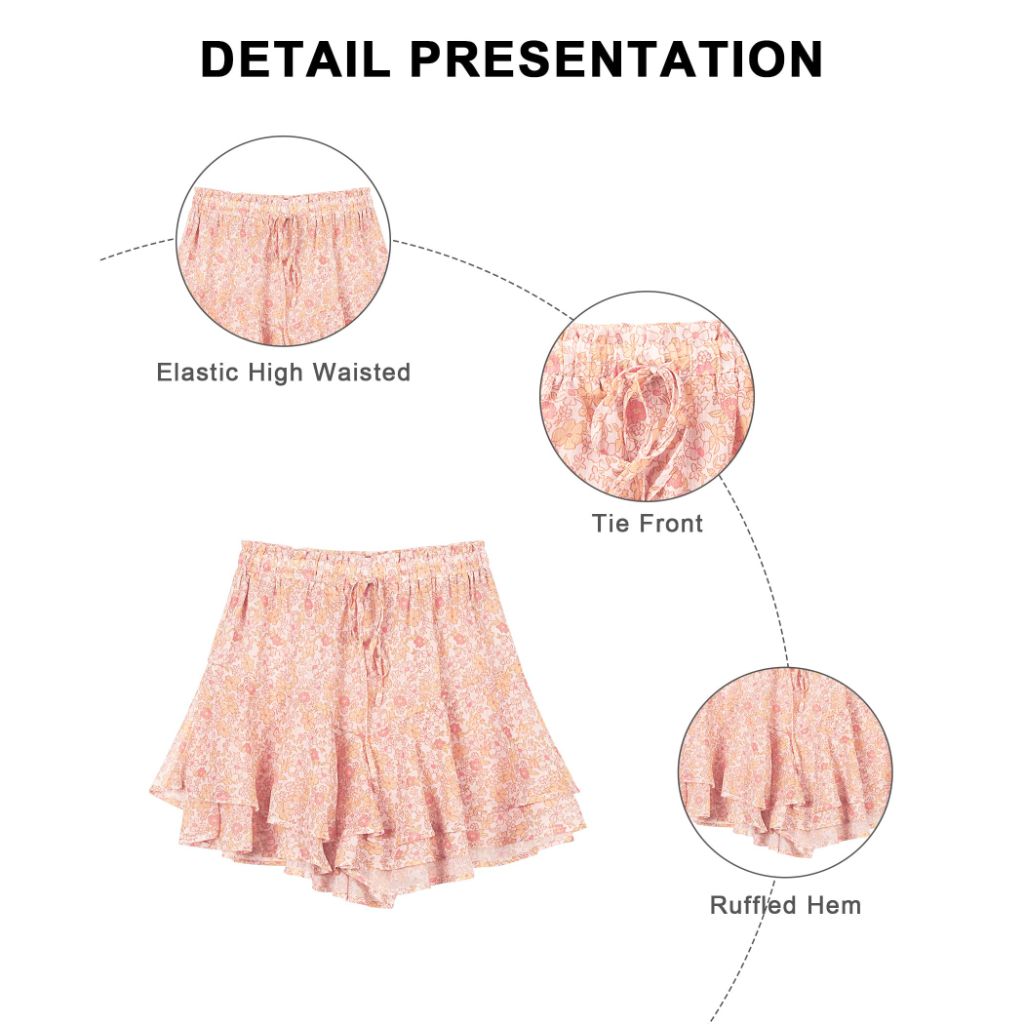 Siliteelon Flowy Shorts for Women - Floral Orange XS