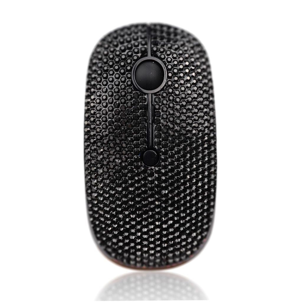 WONGS 2.4GHz Wireless Mouse Covered Austrian Rhinestone Crystal, Bling Slim Mice Compatible with Notebook, PC, Laptop, Computer, MacBook - Black