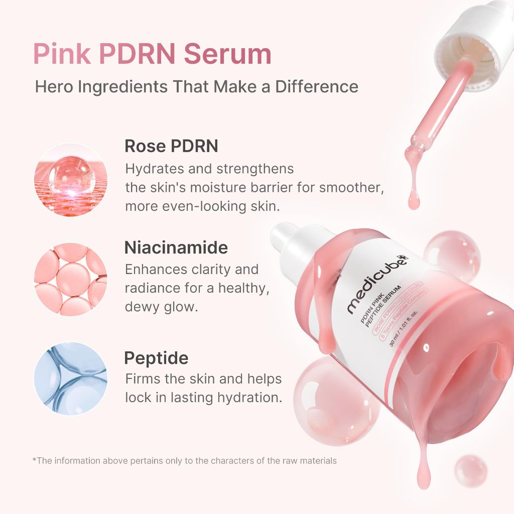 Medicube PDRN Pink Peptide Serum with Rose PDRN | Vegan Pink Glow Serum with Peptides & Niacinamide Korean Skincare, 1.01 fl. Oz