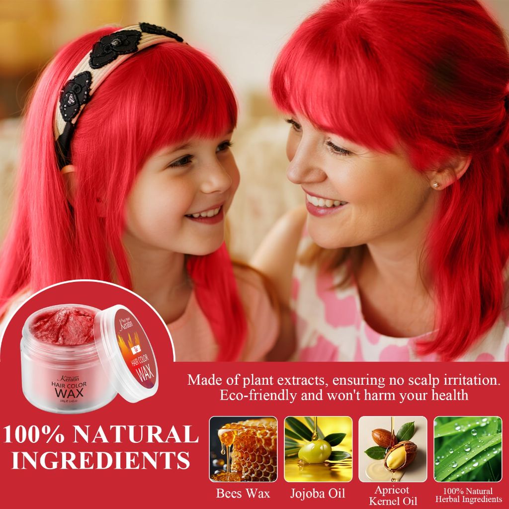 Temporary Hair Color Wax,Hair Color Dye for Color Treated Hair Natural Styling Instant Kids Mud Cream Gel  (Red)