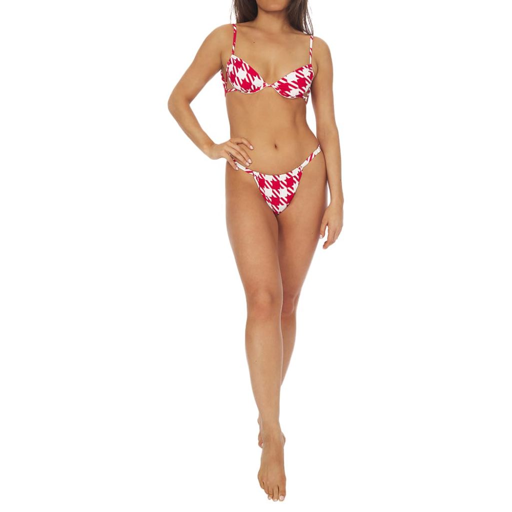 WEWOREWHAT-Adjustable Ruched Bottom-Oversized Houndstooth-CherryRed/White- Size S