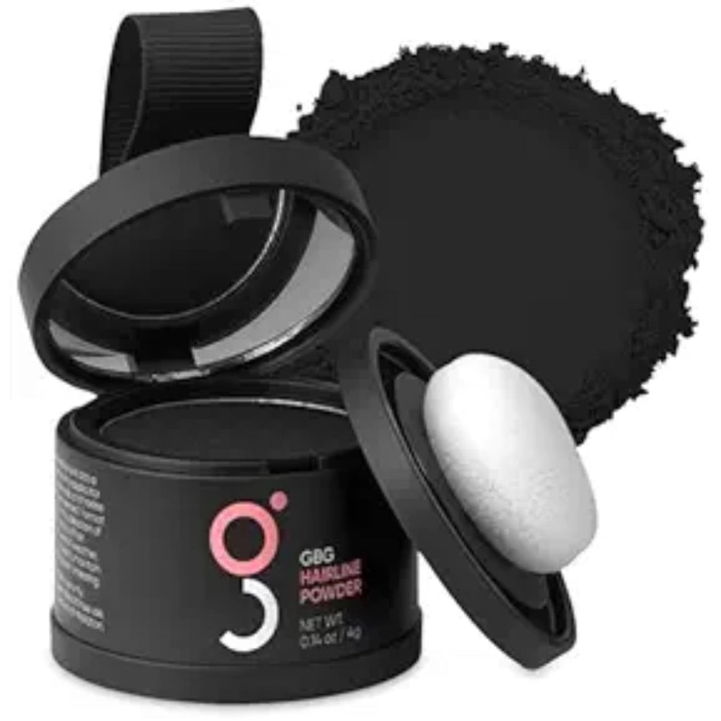GBG Hairline Powder, Black - 48-Hour Coverage Root Touch Up Powder for Bald Spots, Instant Hair Loss Concealer & Brightening Highlights - Hair Fillers for Thinning Hair for Women & Men, 4g
