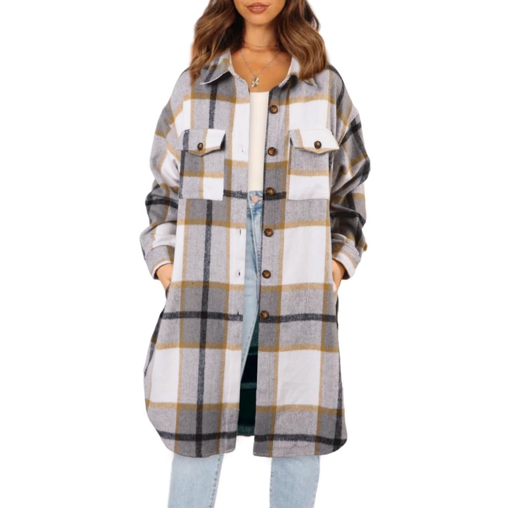 NIeyook Women's Plaid Shacket Oversized Jackets, Small