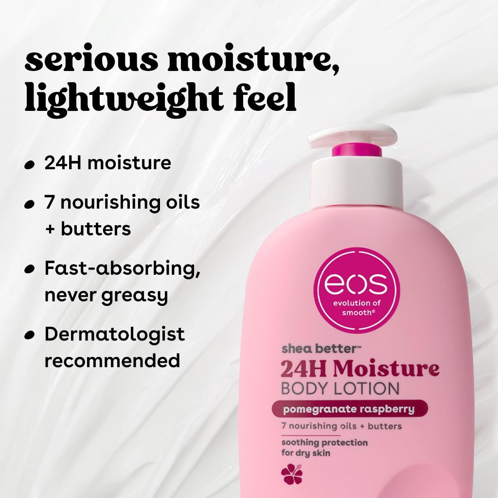 Eos Shea Better Body Lotion Pomegranate Raspberry, 24-Hour Moisture Skin Care, Vegan, 16 fl oz