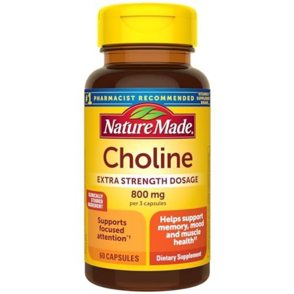 Nature Made Extra Strength Choline, 800mg for Brain Support, 60 Capsules