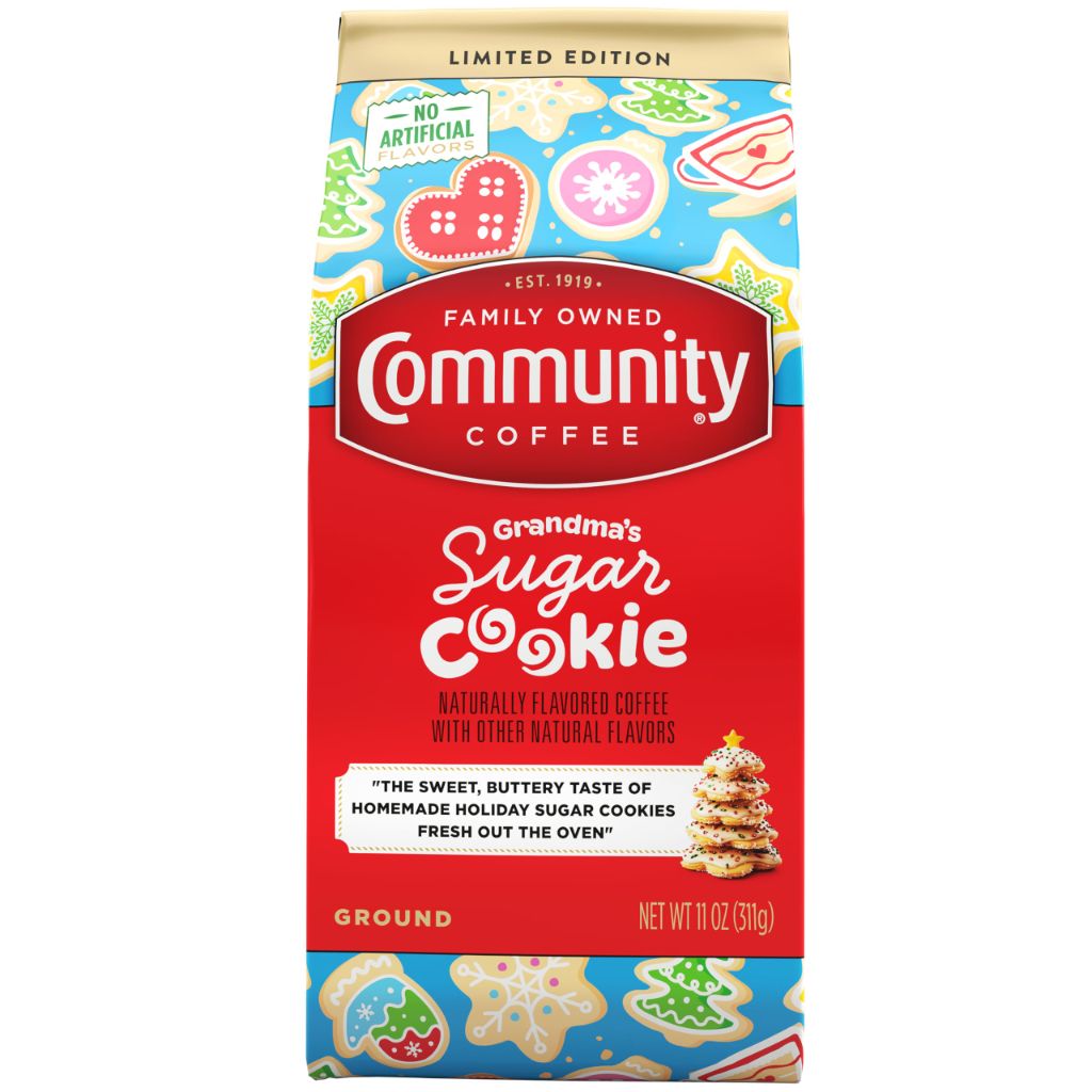 Community Coffee Grandma's Sugar Cookie Ground Coffee, Limited Edition Holiday Flavor,  11 Ounce (Pack of 1)