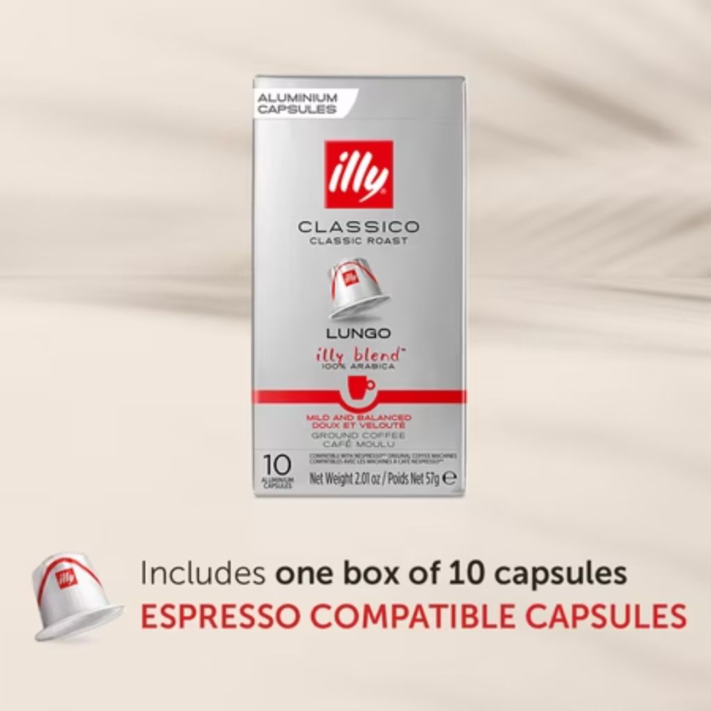 Illy Espresso Compatible Capsules, Classico Lungo Medium Roast, 100% Arabica, 10-Count