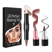 3Pcs Multi-Purpose Makeup Kit: Waterproof Lip Liner Lipstick + Dual-Ended Contour Stick , Set 03   0.1oz