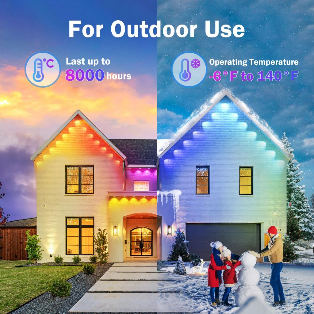 Heromind Permanent Outdoor Lights 100ft, Smart RGB with 60 LED, 8000 Hour Long