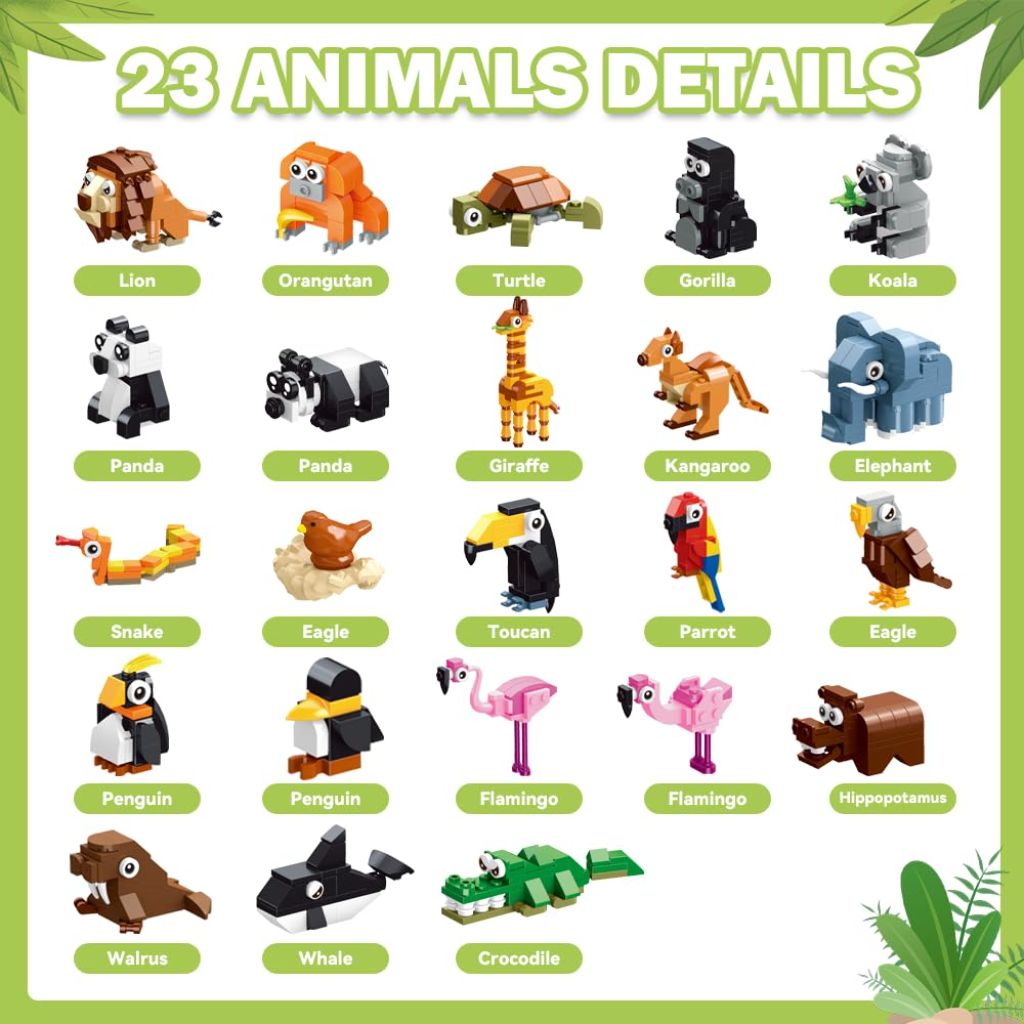HOGOKIDS 23 Animals Valentines Party Favors for Kids Building Set - 2-in-1 Zoo Scene Board Game with Play Mat, 2 Dice, 4 Animal Cars, Valentines Classroom School Gifts for Kids Boys Girls 6+ Years Old