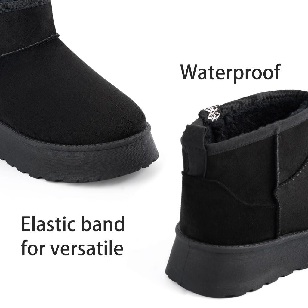 Samilor Platform Mini Boots for Women: Comfortable Suede Genuine Leather Winter Ankle Snow Boots  Black 7