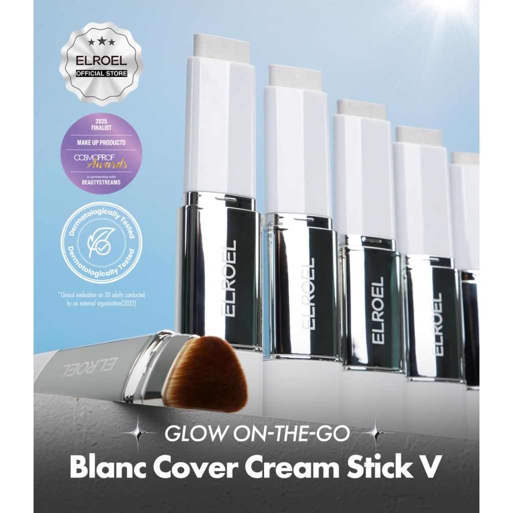 ELROEL BLANC Cover Cream Stick V - Korean Color-Changing Foundation with Detachable Brush (201 Light, 0.45 oz)