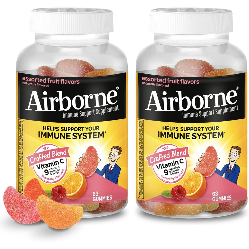 Airborne 750mg Vitamin C Gummies for Adults, - 2 x 63ct Bottle (42 Servings), Assorted Fruit Flavor