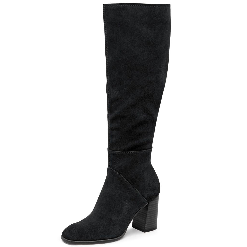 Coutgo Womens Knee High Boots Square Toe Chunky Block Heel Side Zipper Faux Suede Long Boots Fall Winter Shoes, Black, Size 7.5