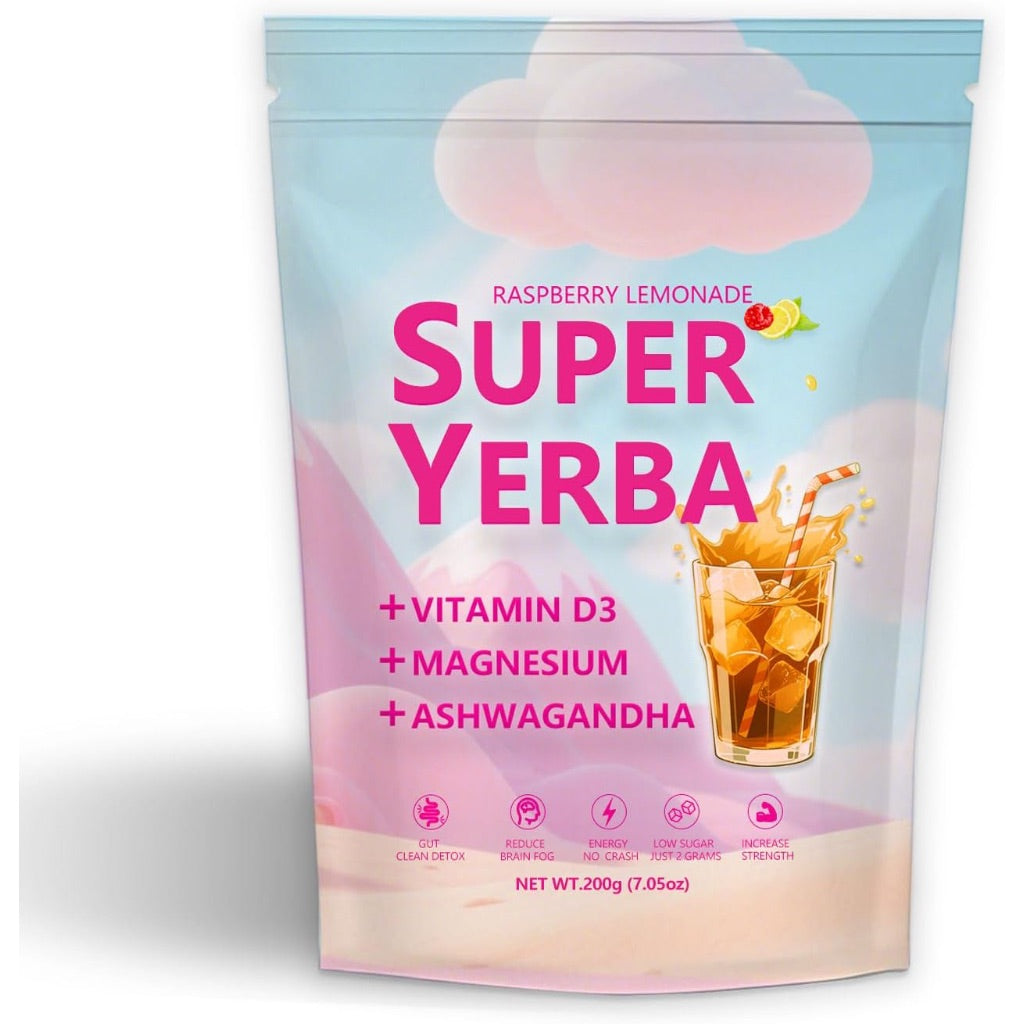 Super Yerba, 3-in-1 Formula with Low Sugar,Yerba Mate Instant Tea Powder,Clean Energy Drink,Raspberry Lemonade Flavor exp: 07/27