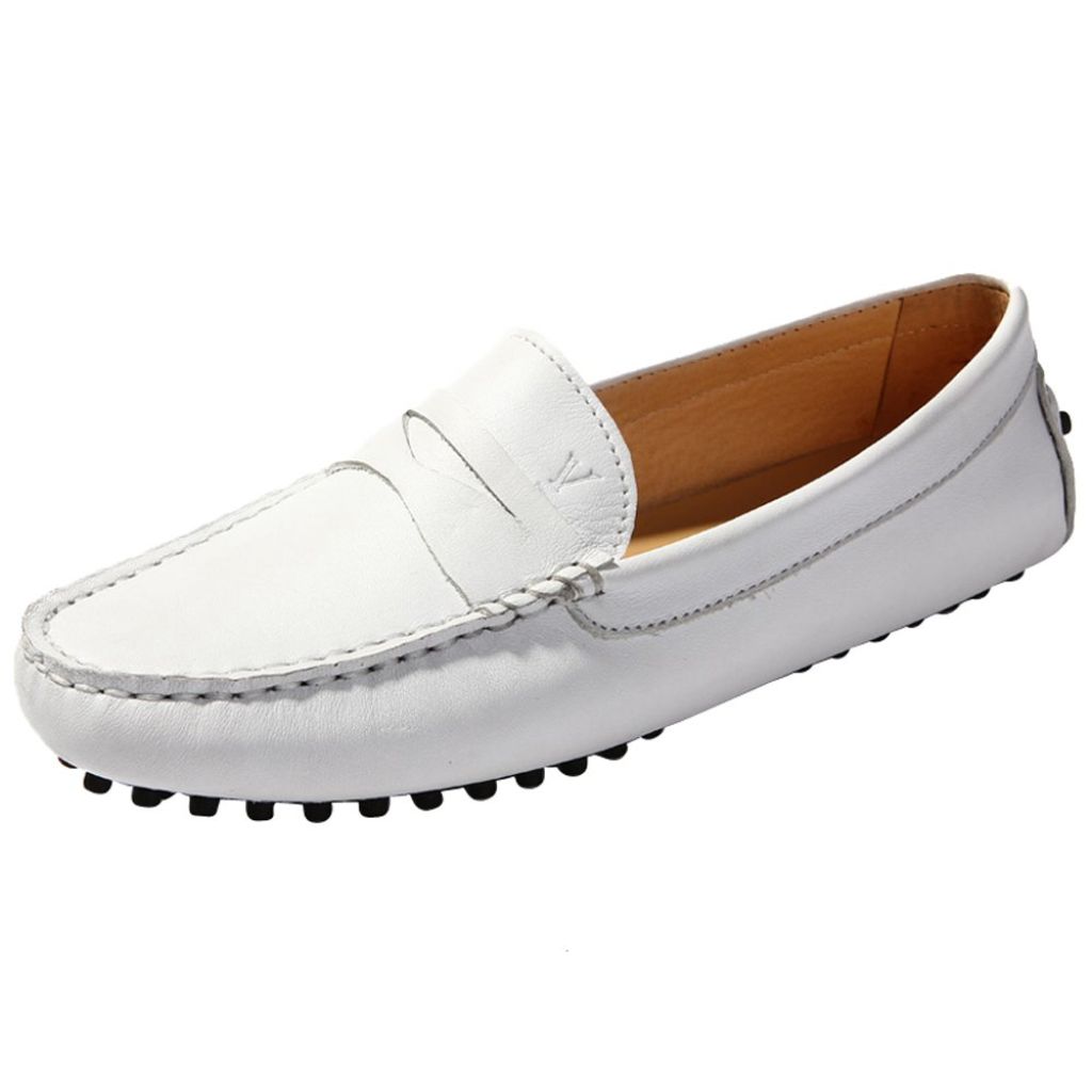 AUSLAND Women's Leather Loafers Driving -  9.5US White 40EU