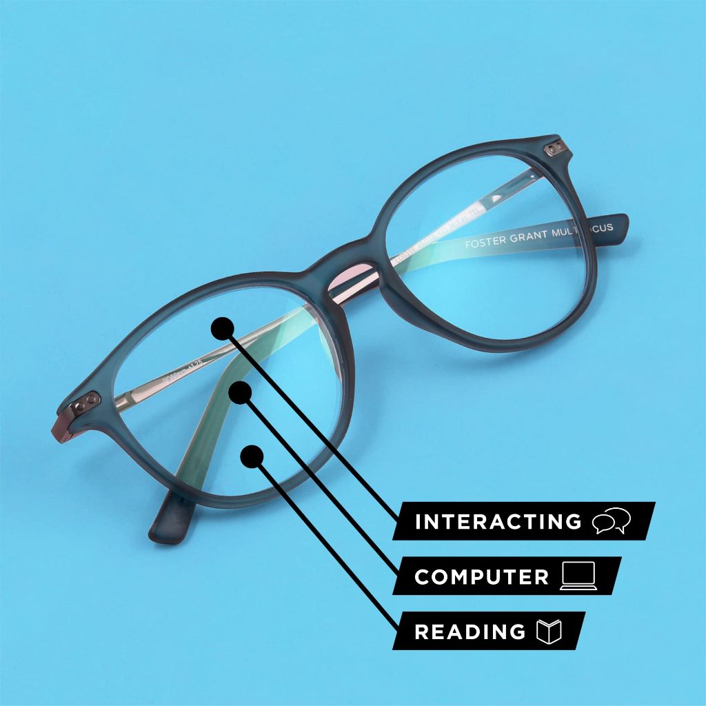 Foster Grant Charlsie Multifocus Reading Glasses, Satin Navy/Transparent, 1.75 x