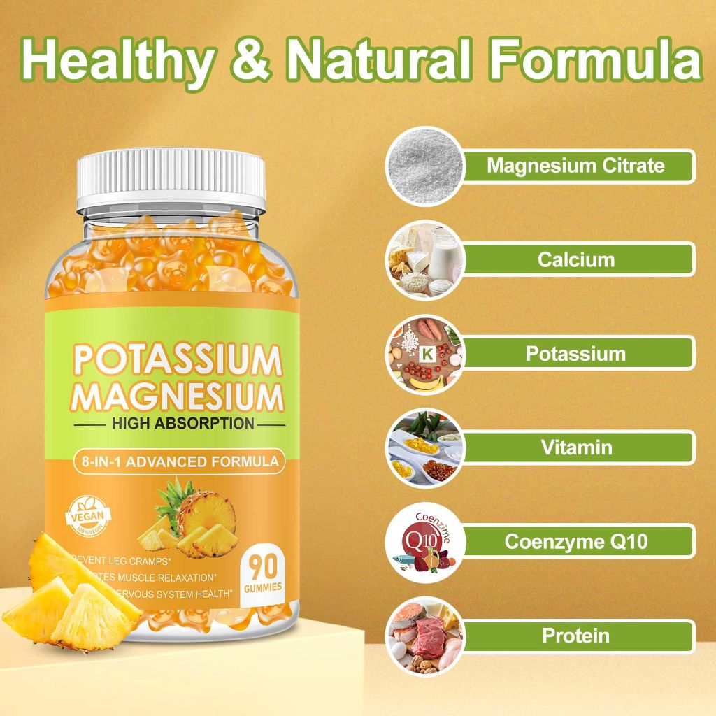 Potassium Magnesium Glycinate Gummies 400mg - 90 Pineapple Gummies