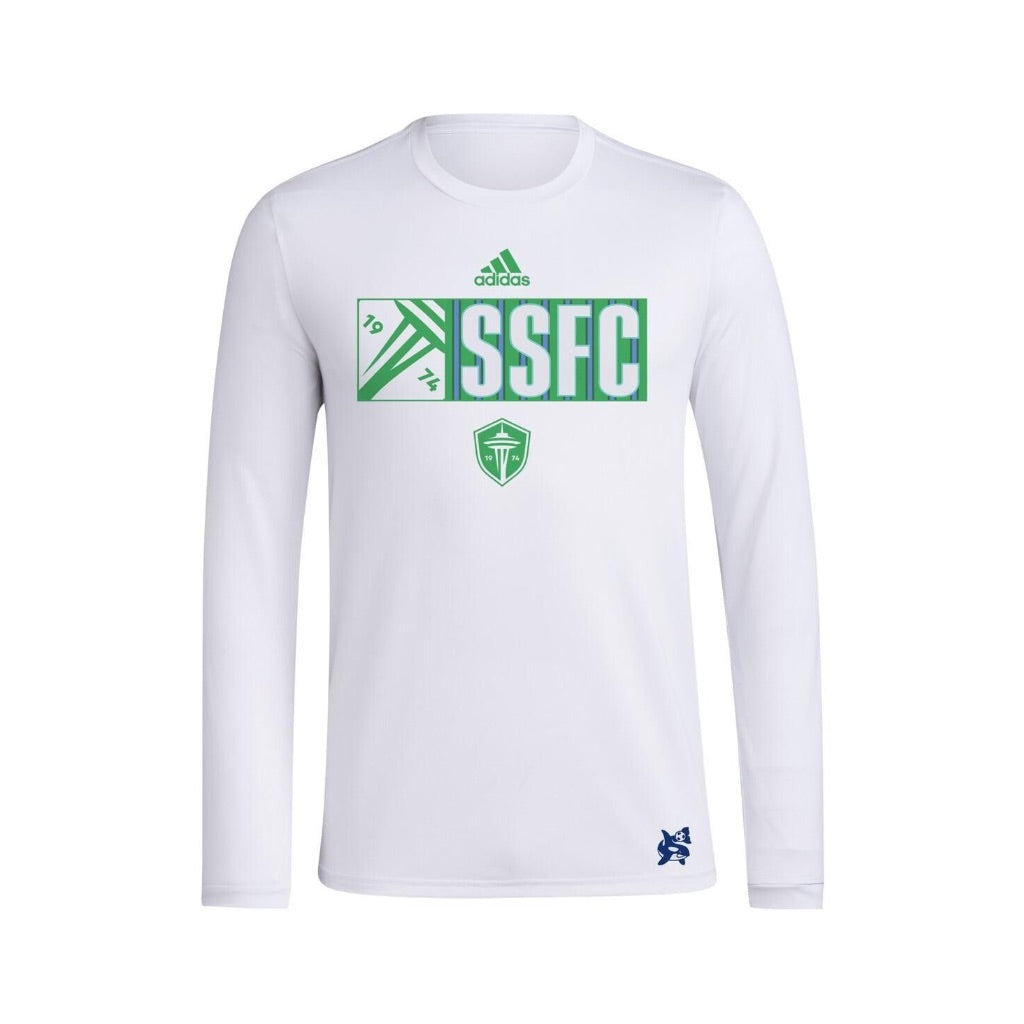 adidas Men's Seattle Sounders FC 2024 Jersey Hook Aeroready Long Sleeve Shirt - White, Size Small
