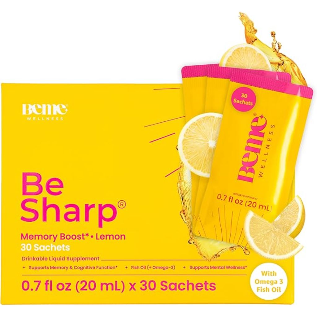 BeMe Liquid Omega 3 Fish Oil w/Turmeric Curcumin, Lemon Balm Extract & Omega 3 - Lemon, 0.7 fl. oz. (30 Sachets)