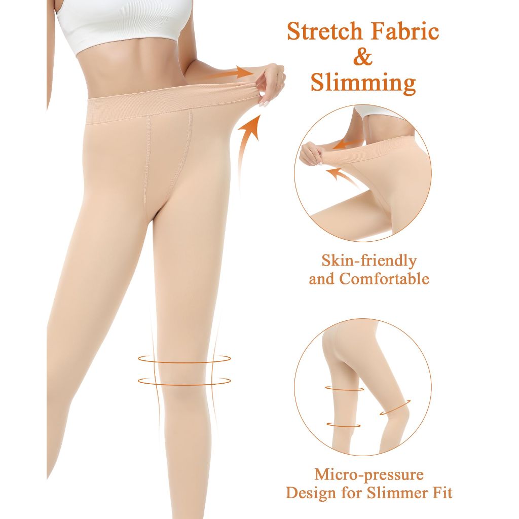 DOCUMO Fleece Lined Tights for Women (Thick Footed Nude, Large)
