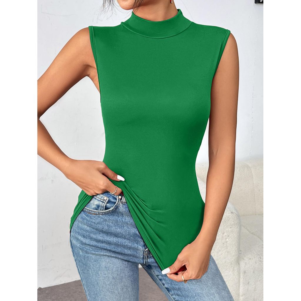 Zeagoo Womens Mock Turtleneck Tank Tops 2026 Slim Fitted Sleeveless Top Stretchy Basic Casual Layer Tee Shirts Green