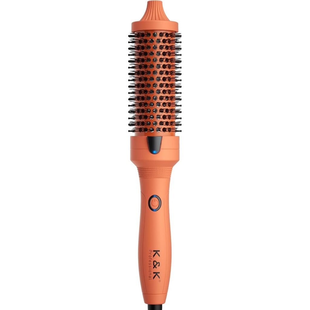 K&K Thermal Brush, 1 1/2 inch Heated Round Brush with Detachable Head, Velvet Pouch and Dual Voltage for Travel, Easy to Create Blowout Look, Cosmic Orange