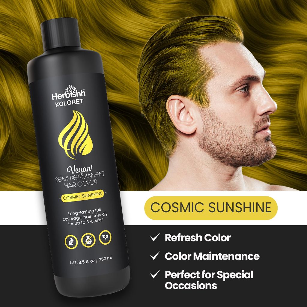 Herbishh Koloret Cosmic Sunshine Semi Permanent Hair Color Shampoo – Yellow Toning Wash, Vegan Hair Dye, 8.5 fl.oz