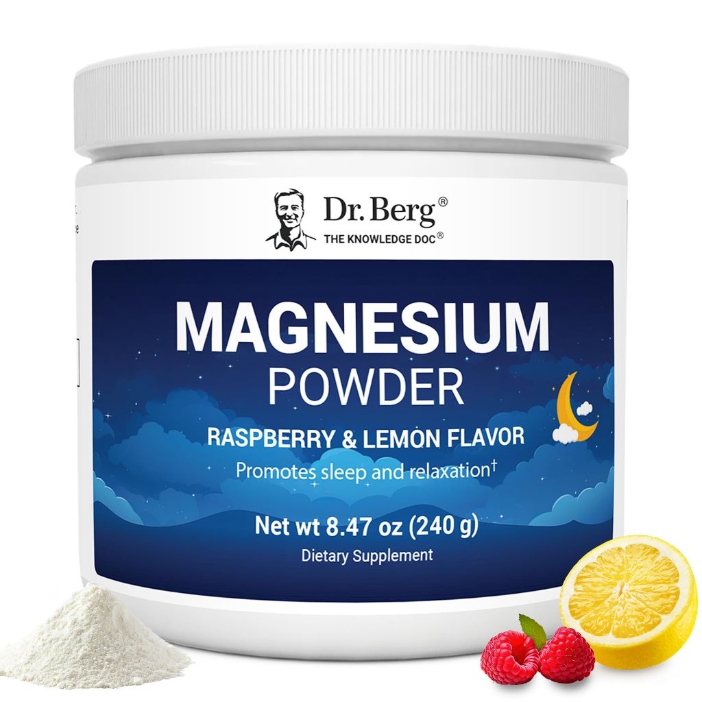 Dr. Berg Magnesium Glycinate Powder for Sleep Raspberry & Lemon Flavor 8 oz