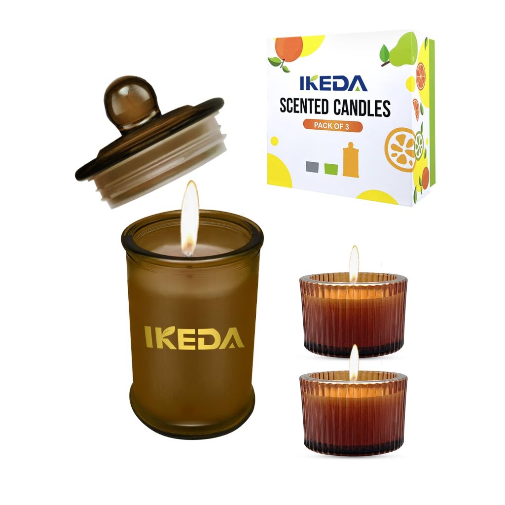 Ikeda fragrance Scented Candles, 3pc Sandwood Lemon Aromatherapy Candle Gift Set