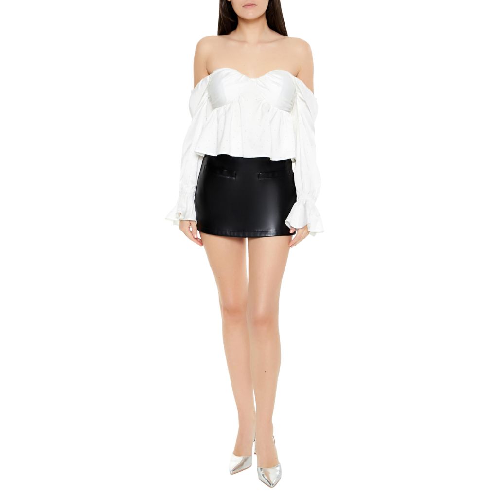 SZ M, Forever 21 Women's Off-the-Shoulder Peplum Crop Top | White