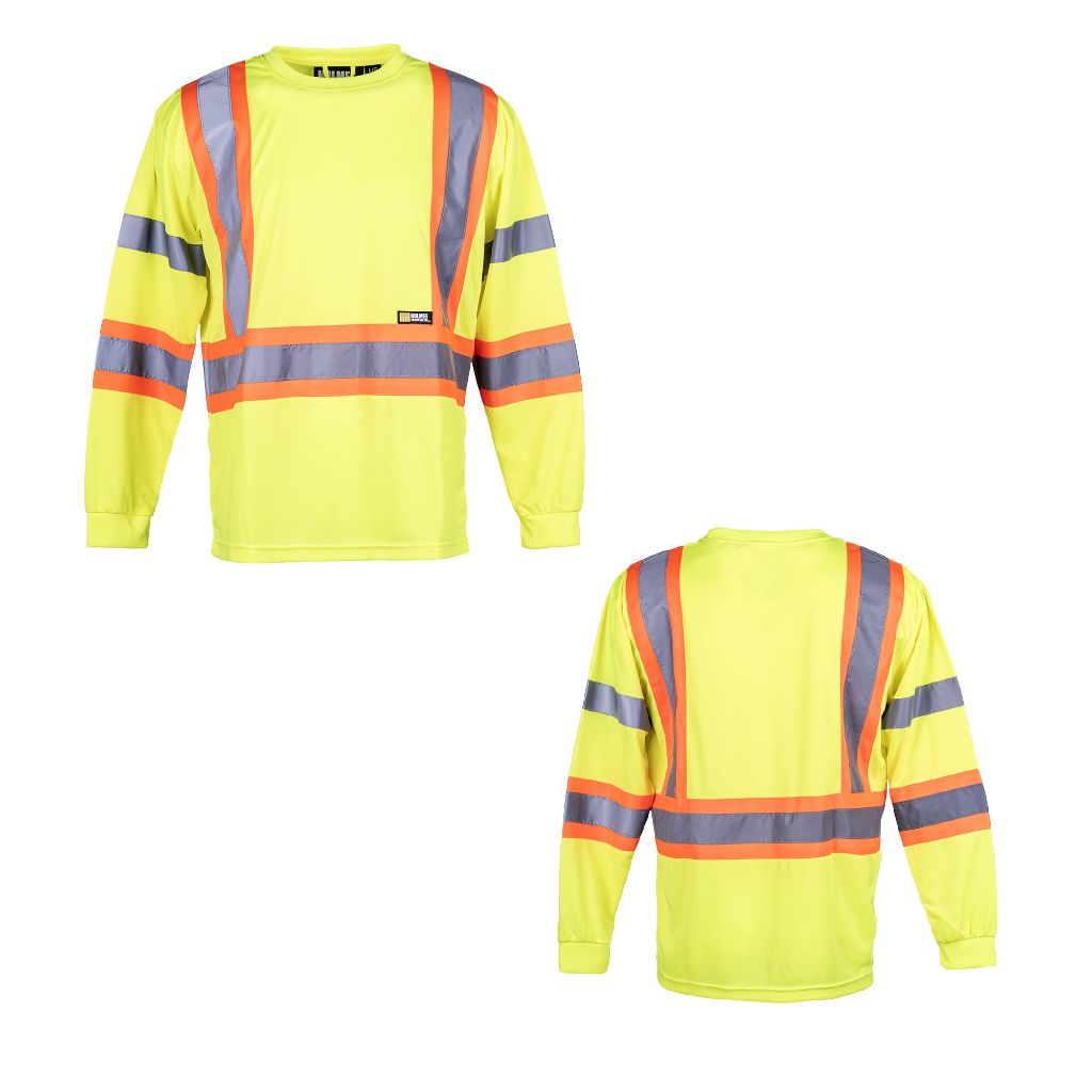 SZ 4XL, Holmes Workwear Hi-Vis Safety Long Sleeve Shirt; Polyester, Yellow