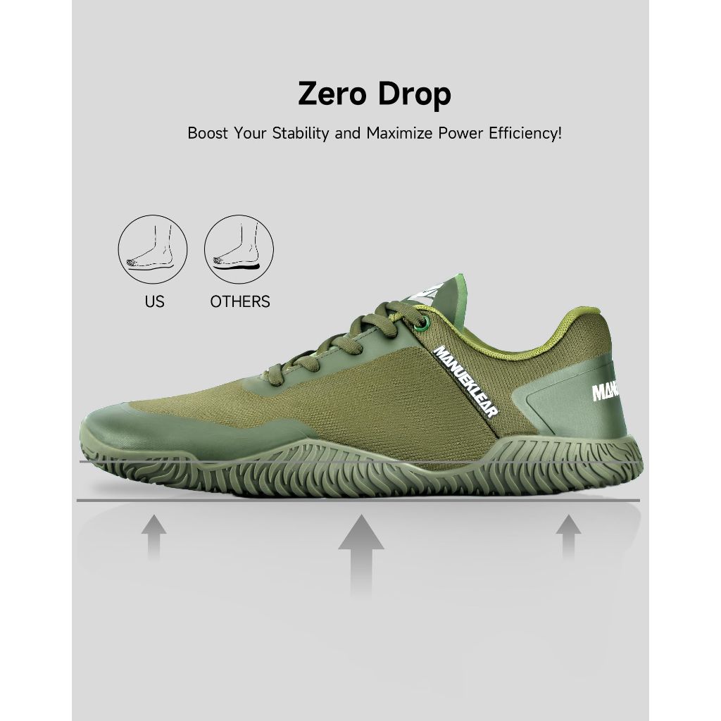 MANUEKLEAR Zero Drop Wide Toe Box Shoe for Men &  Women, jade Green size-8